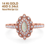 14K 0.34ct Rose Gold Natural White Opal G SI Diamond Engagement Ring Size 6.5