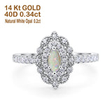 14K 0.34ct White Gold Natural White Opal G SI Diamond Engagement Ring Size 6.5