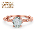 14K Rose Gold 1.29ct Oval Natural Green Amethyst G SI Diamond Engagement Ring Size 6.5