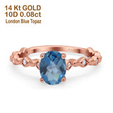 14K Rose Gold 1.29ct Oval London Blue Topaz G SI Diamond Engagement Ring Size 6.5