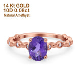 14K Rose Gold 1.29ct Oval Natural Amethyst G SI Diamond Engagement Ring Size 6.5
