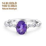 14K White Gold 1.29ct Oval Natural Amethyst G SI Diamond Engagement Ring Size 6.5