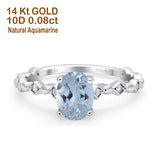 14K White Gold 1.29ct Oval Natural Aquamarine G SI Diamond Engagement Ring Size 6.5