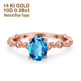 14K Rose Gold 1.29ct Oval Natural Swiss Blue Topaz G SI Diamond Engagement Ring Size 6.5