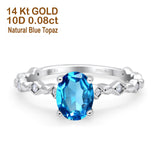 14K White Gold 1.29ct Oval Natural Swiss Blue Topaz G SI Diamond Engagement Ring Size 6.5