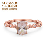 14K Rose Gold 1.29ct Oval Natural Morganite G SI Diamond Engagement Ring Size 6.5