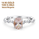 14K White Gold 1.29ct Oval Natural Morganite G SI Diamond Engagement Ring Size 6.5