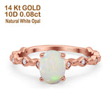 14K Rose Gold 0.08ct Oval Natural White Opal G SI Diamond Engagement Ring Size 6.5