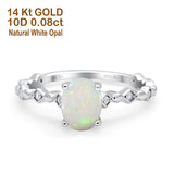 14K White Gold 0.08ct Oval Natural White Opal G SI Diamond Engagement Ring Size 6.5