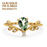 14K Yellow Gold Pear Natural Green Amethyst 0.77ct G SI Diamond Engagement Ring Size 6.5