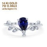 14K White Gold Pear Nano Blue Sapphire 0.77ct G SI Diamond Engagement Ring Size 6.5