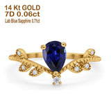 14K Yellow Gold Pear Nano Blue Sapphire 0.77ct G SI Diamond Engagement Ring Size 6.5