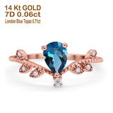 14K Rose Gold Pear London Blue Topaz 0.77ct G SI Diamond Engagement Ring Size 6.5