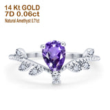 14K White Gold Pear Natural Amethyst 0.77ct G SI Diamond Engagement Ring Size 6.5