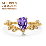 14K Yellow Gold Pear Natural Amethyst 0.77ct G SI Diamond Engagement Ring Size 6.5