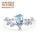 14K White Gold Pear Natural Aquamarine 0.77ct G SI Diamond Engagement Ring Size 6.5