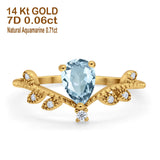 14K Yellow Gold Pear Natural Aquamarine 0.77ct G SI Diamond Engagement Ring Size 6.5