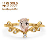 14K Yellow Gold Pear Natural Morganite 0.77ct G SI Diamond Engagement Ring Size 6.5