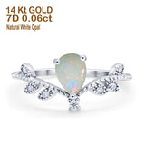 14K White Gold Pear Natural White Opal 0.06ct G SI Diamond Engagement Ring Size 6.5