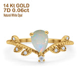 14K Yellow Gold Pear Natural White Opal 0.06ct G SI Diamond Engagement Ring Size 6.5