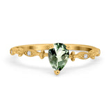 14K Yellow Gold 0.73ct Teardrop Pear 7mmx5mm G SI Natural Green Amethyst Diamond Engagement Wedding Ring Size 6.5