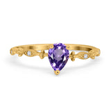 14K Yellow Gold 0.73ct Teardrop Pear 7mmx5mm G SI Natural Amethyst Diamond Engagement Wedding Ring Size 6.5