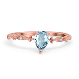 14K Rose Gold 0.73ct Teardrop Pear 7mmx5mm G SI Natural Aquamarine Diamond Engagement Wedding Ring Size 6.5