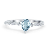 14K White Gold 0.73ct Teardrop Pear 7mmx5mm G SI Natural Aquamarine Diamond Engagement Wedding Ring Size 6.5