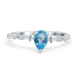 14K White Gold 0.73ct Teardrop Pear 7mmx5mm G SI Natural Blue Topaz Diamond Engagement Wedding Ring Size 6.5