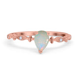 14K Rose Gold 0.02ct Teardrop Pear 7mmx5mm G SI Natural White Opal Diamond Engagement Wedding Ring Size 6.5