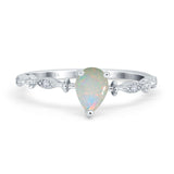 14K White Gold 0.02ct Teardrop Pear 7mmx5mm G SI Natural White Opal Diamond Engagement Wedding Ring Size 6.5