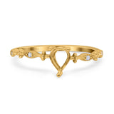 14K Yellow Gold 0.02ct Teardrop Pear 7mmx5mm G SI Semi Mount Diamond Engagement Wedding Ring