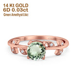 14K Rose Gold 0.87ct Round Natural Green Amethyst G SI Diamond Engagement Ring Size 6.5