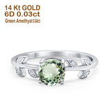 14K White Gold 0.87ct Round Natural Green Amethyst G SI Diamond Engagement Ring Size 6.5