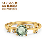 14K Yellow Gold 0.87ct Round Natural Green Amethyst G SI Diamond Engagement Ring Size 6.5