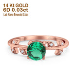 14K Rose Gold 0.87ct Round Nano Emerald G SI Diamond Engagement Ring Size 6.5