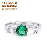 14K White Gold 0.87ct Round Nano Emerald G SI Diamond Engagement Ring Size 6.5