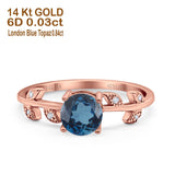 14K Rose Gold 0.87ct Round London Blue Topaz G SI Diamond Engagement Ring Size 6.5