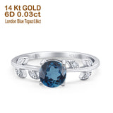 14K White Gold 0.87ct Round London Blue Topaz G SI Diamond Engagement Ring Size 6.5