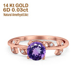 14K Rose Gold 0.87ct Round Natural Amethyst G SI Diamond Engagement Ring Size 6.5