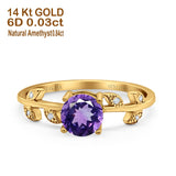 14K Yellow Gold 0.87ct Round Natural Amethyst G SI Diamond Engagement Ring Size 6.5