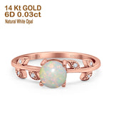14K Rose Gold 0.03ct Round Natural White Opal G SI Diamond Engagement Ring Size 6.5