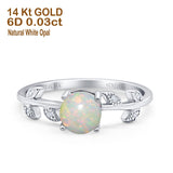 14K White Gold 0.03ct Round Natural White Opal G SI Diamond Engagement Ring Size 6.5