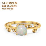 14K Yellow Gold 0.03ct Round Natural White Opal G SI Diamond Engagement Ring Size 6.5