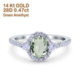 14K White Gold 1.68ct Oval Natural Green Amethyst G SI Diamond Engagement Ring Size 6.5