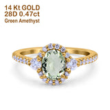 14K Yellow Gold 1.68ct Oval Natural Green Amethyst G SI Diamond Engagement Ring Size 6.5