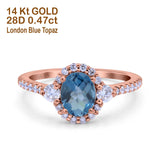 14K Rose Gold 1.68ct Oval London Blue Topaz G SI Diamond Engagement Ring Size 6.5