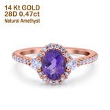 14K Rose Gold 1.68ct Oval Natural Amethyst G SI Diamond Engagement Ring Size 6.5
