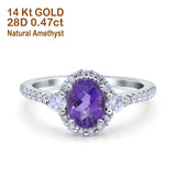 14K White Gold 1.68ct Oval Natural Amethyst G SI Diamond Engagement Ring Size 6.5