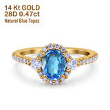 14K Yellow Gold 1.68ct Oval Natural Swiss Blue Topaz G SI Diamond Engagement Ring Size 6.5